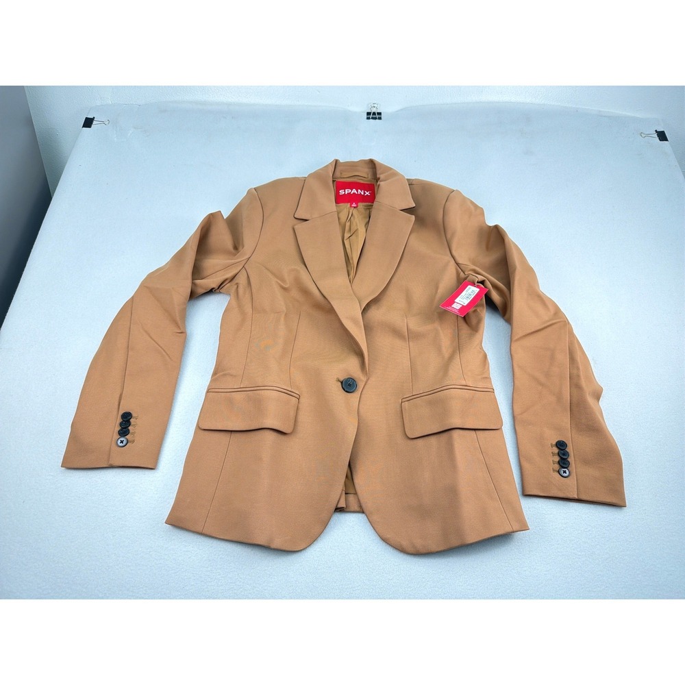 Spanx Tailored Blazer Maplewood Tan Brown Single Button Jacket 22375R Medium NEW